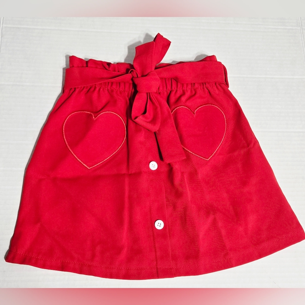 Red Heart Skirt with tie belted waist little Girls 120‎ (5-6)